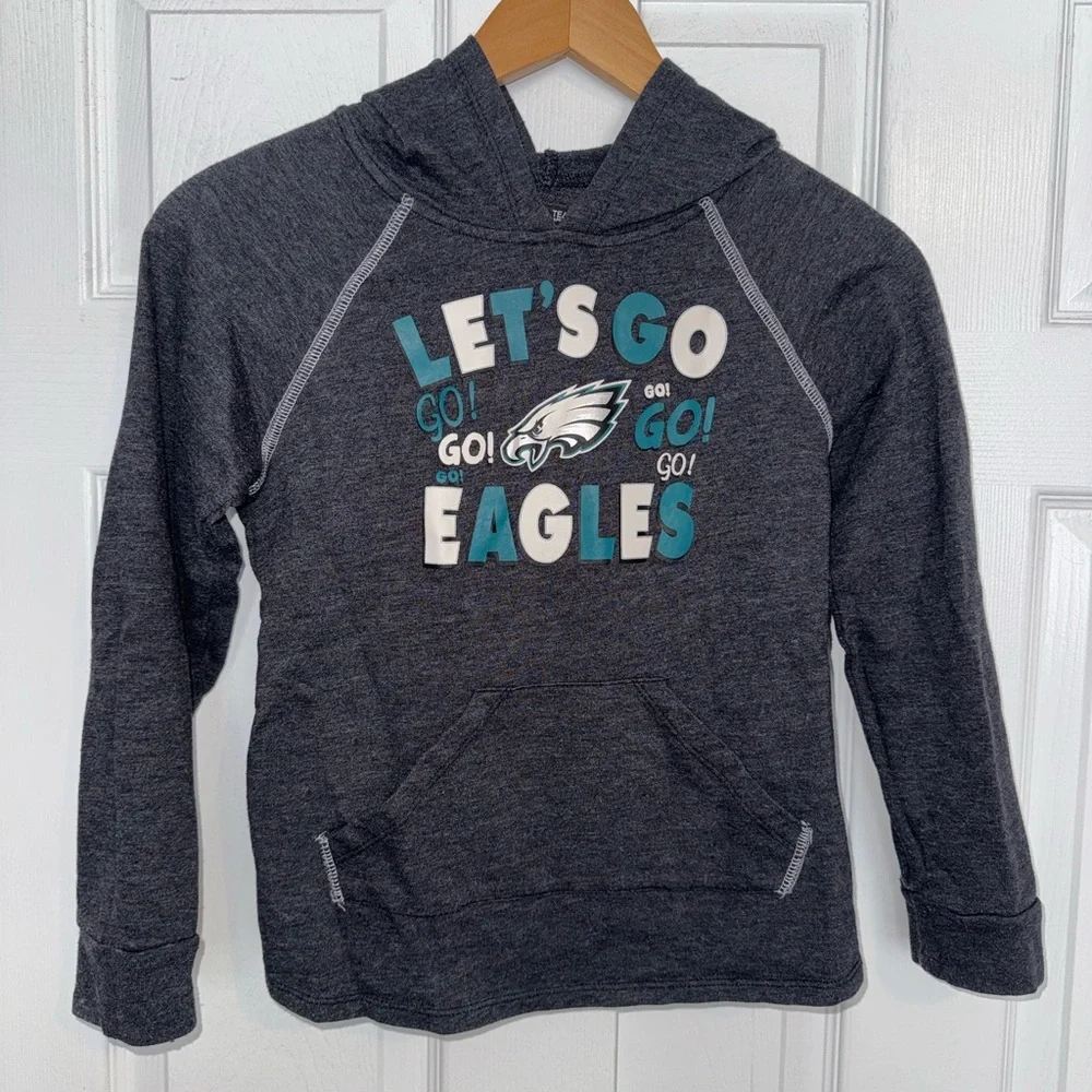NFL Philadelphia Eagles Girls Hoodie Sweatshirt | Size L (10/12) | Gray